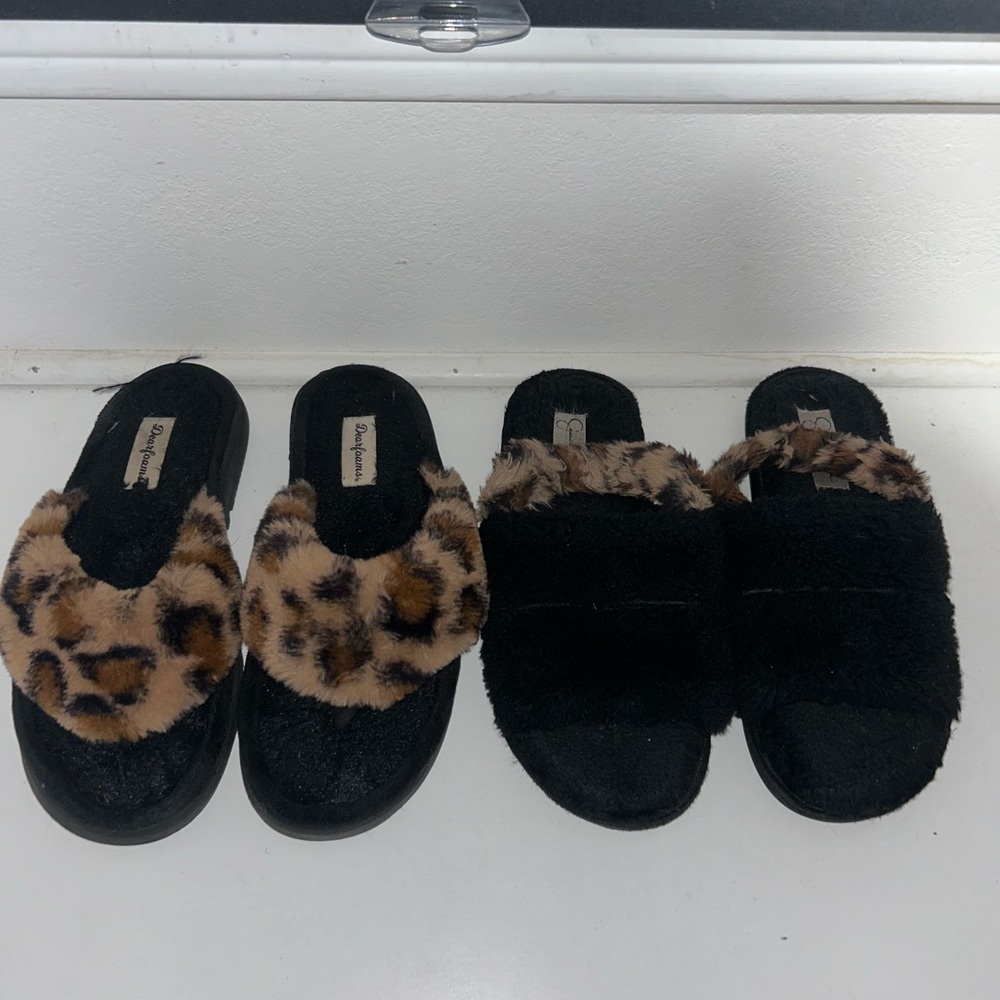 Leopard and Black Fuzzy Slippers Set